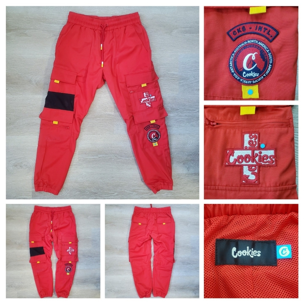 Size L Cookies Mile High Athletic Cargo Pants Red Yellow Polyester Mesh Lined